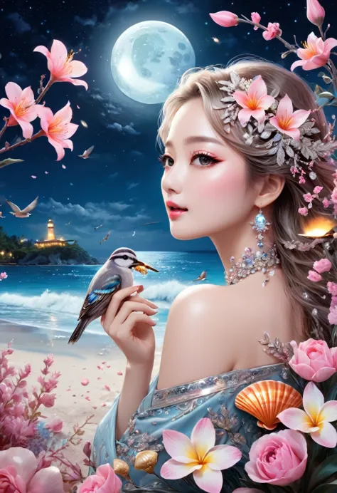 (((masterpiece))), 最high quality, city, Flowers, A delicate scene, Lovers, (ultra detailed face), bird, pink Flowers and bright ...