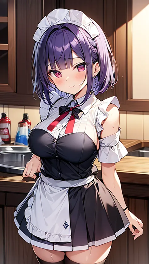 最high quality, high quality, Super detailed, 32k, Ultra-detailed details, waitress(only, Standing, pretty girl, beautiful purple...