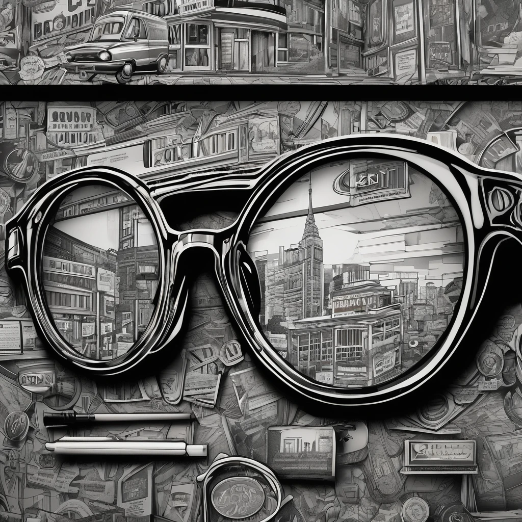 (desenho detalhado) letreiros publicitários, armações de óculos, tons de cinza, gráficos, trabalho de design, logos