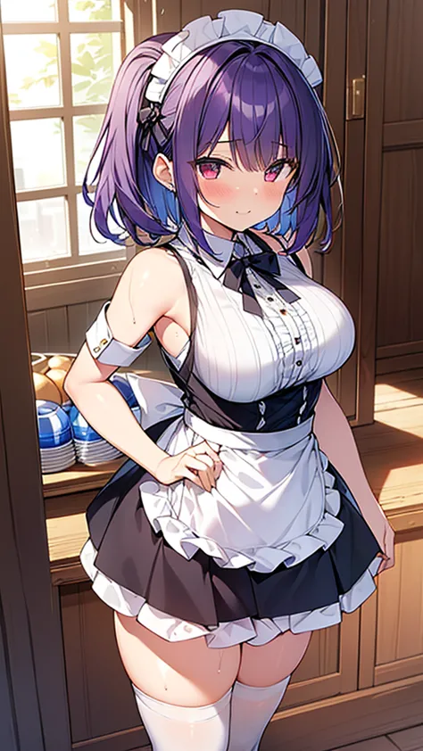 最high quality, high quality, Super detailed, 32k, Ultra-detailed details, waitress(only, Standing, pretty girl, beautiful purple...