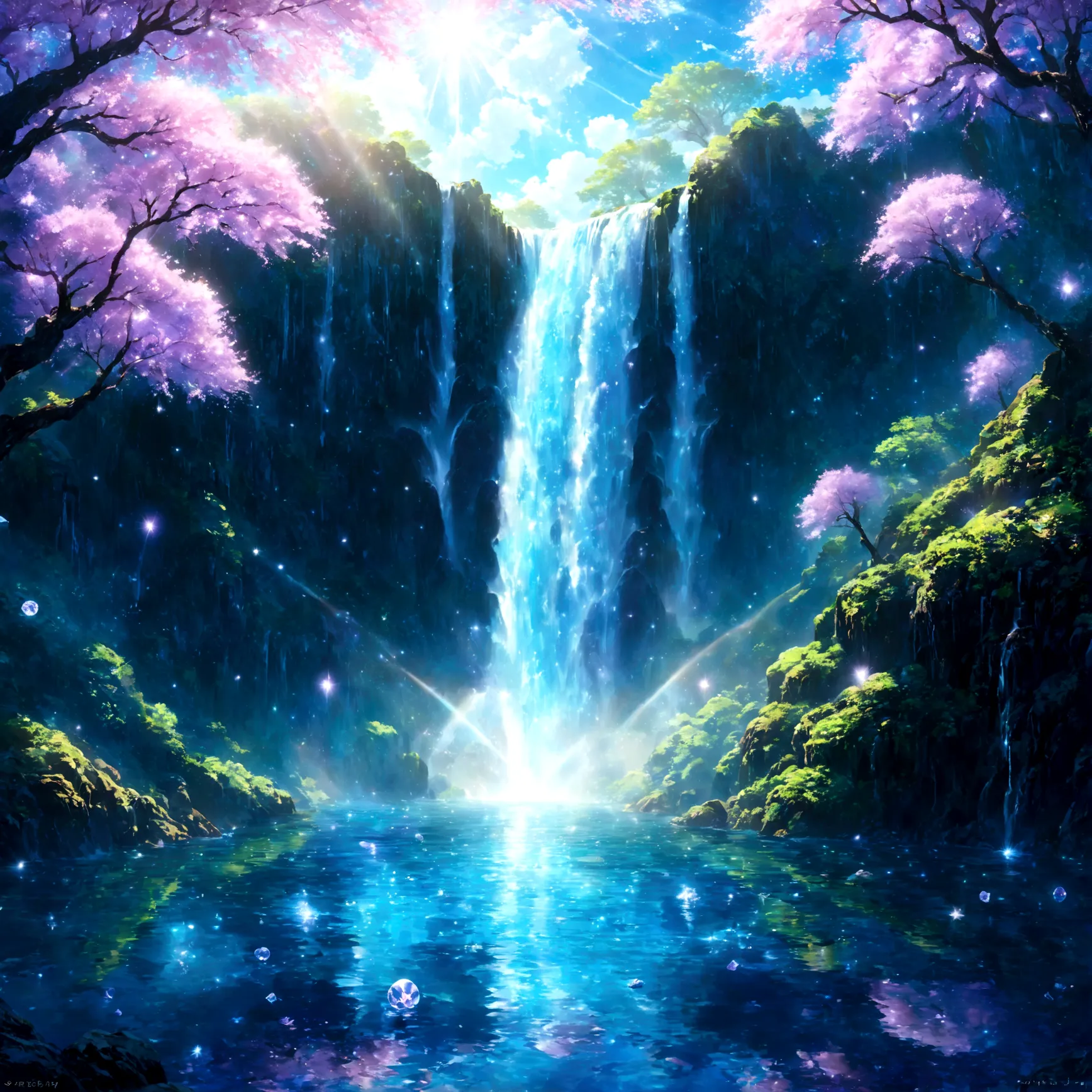 Beautiful Another World, Fantasy, waterfall, gravity, planet, crystallization, water, Light, Fantasy, Overwhelming, gravityが歪んだ異...