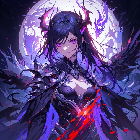 anime character with a purple and black wings and a purple and black dragon, purple ancient antler deity, warframe hound, fit gi...