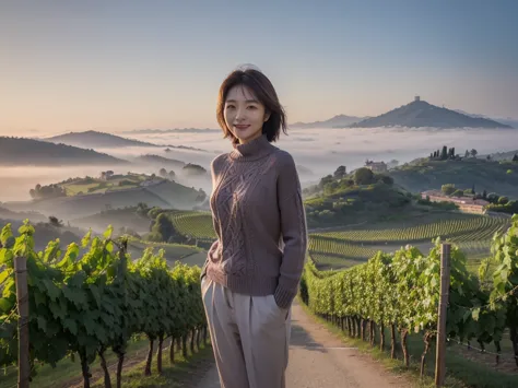 8k best picture quality, Beautiful 36-year-old Korean woman, short and nice weather. Chest size 34 inches, Dense fog at dawn in ...