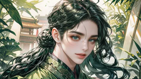 xianxia, (((best quality))),masterpiece,ultra high resolution,extraordinarily beautiful youth, a bright, villains smile,All gree...