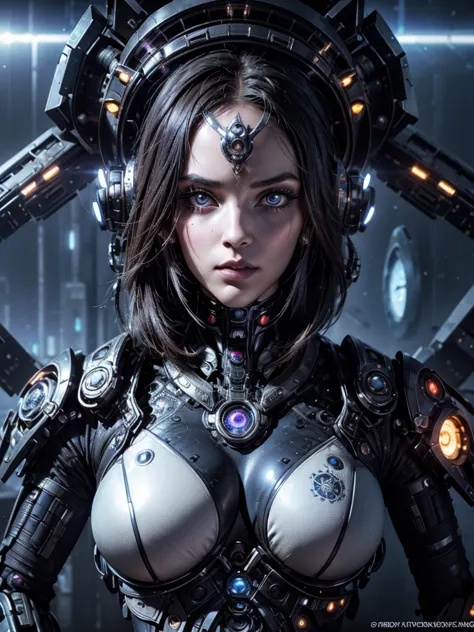 a futuristic steampunk girl, detailed face, beautiful eyes, longeyelashes, detailed lips, intricate cybernetic enhancements, pla...