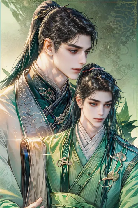 xianxia, (((best quality))),masterpiece,ultra high resolution,extraordinarily beautiful youth, a bright, villains smile,All gree...