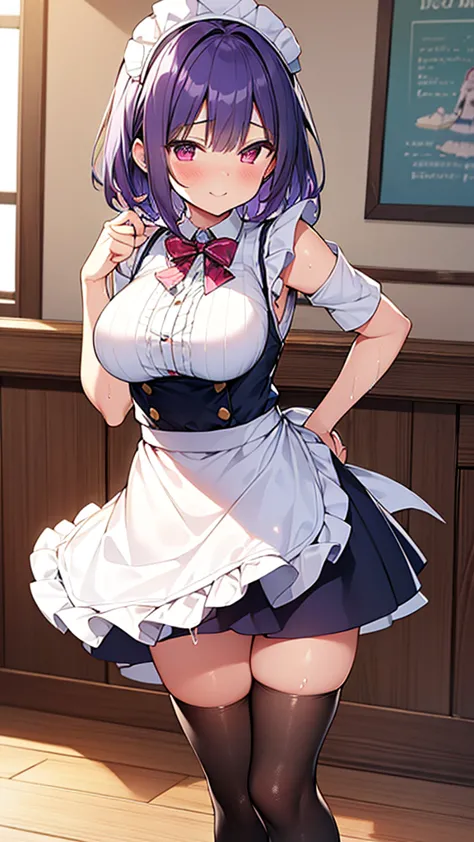 最high quality, high quality, Super detailed, 32k, Ultra-detailed details, waitress(only, Standing, pretty girl, beautiful purple...