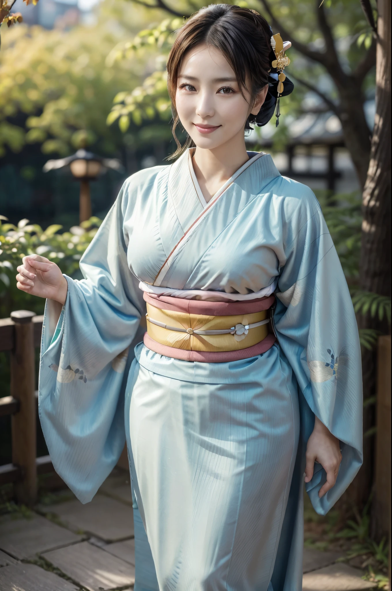 (chef-d&#39;œuvre, la plus haute qualité, Réaliste, haute résolution, photographier, :1.3), netteté, 1 jolie femme mature japonaise, 40 ans, modèle chaud, visage doux, yeux et pupilles très détaillés, Réaliste Skin, ((corps voluptueux)), encolure, cheveux très détaillés, Visage délicat, Regard sensuel, lèvres brillantes, lèvres potelées, lèvre naturelle, grosses cuisses épaisses, ((kimono:1.5)), ((tout le corps)), ((photo du corps entier:1.5)), regarder le spectateur, sourire, ((par le bas)), (((coiffures à la mode:1.2))), ((ornement de cheveux:1.2)), décor d&#39;automne, arbres et feuilles d&#39;automne