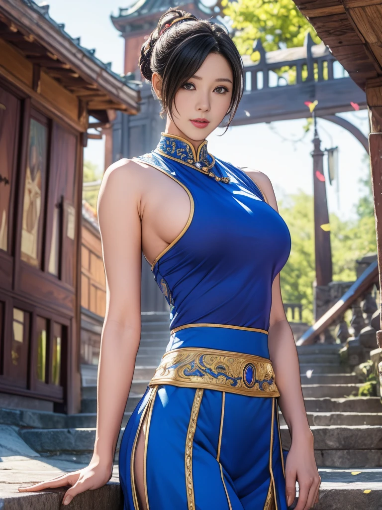 beste Qualität, offizielle Kunst, Meisterwerk, Textilbeschattung, HDR, Sehr detailiert, bunt, beste Details, Fantasie, Chun-Li-Kostüm:1.5, Song Joo A:1.5, 1 Frau, 2, schwarzes Haar, Kurzes Haar, hochgesteckte Haare, eine Länge, beste Qualität, offizielle Kunst, Meisterwerk, Textilbeschattung, HDR, Sehr detailiert, bunt, beste Details, Fantasie, Auf Treppen stehen, Eine Burgstadt mit Blick auf die alte Burg, Sonnig, zufällige Haare, große Brust, schlank, Umgeben von einer großen Menschenmenge:1.9, Konfetti flattert, Gesegnet, Willkommen sein:1.5, Kamelzehe:1.3, Aufnahme vom Boden aus:,