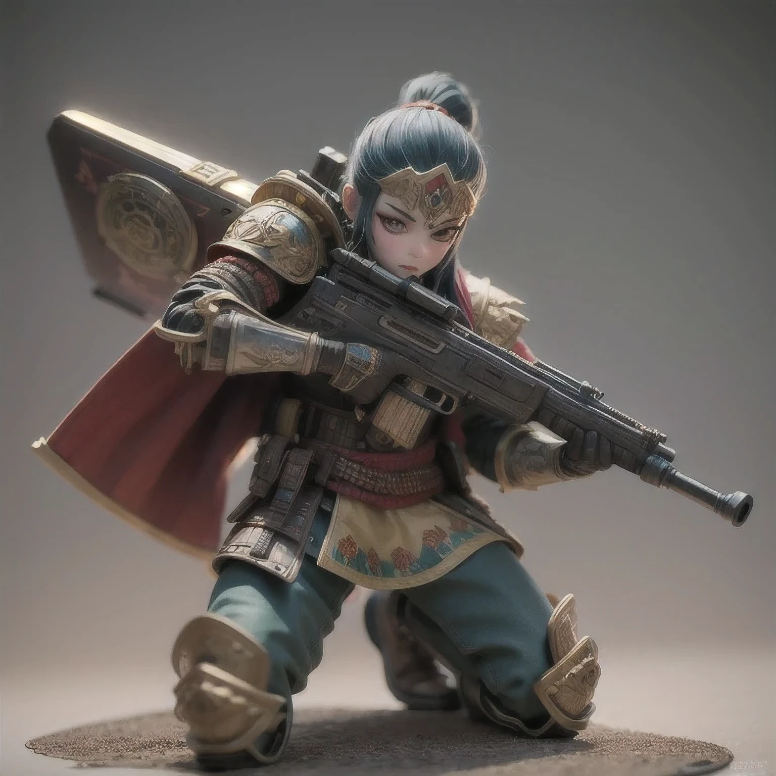 pluie torrentielle （（（Maya）））Gros plan d&#39;un jouet homme tenant une arme à feu, Figurines peintes, un guerrier aztèque, Chef-d’œuvre de la station d’art, Rendu zbrush coloré, Guerrier en armure de science-fiction, personnages fantastiques super détaillés, Assemblage, Rendu à indice d’octane élevé, Dessiner à Zrush, Chasseur de primes dystopique, Des jouets très détaillés, personnage très détaillé, ( Graphiques très détaillés )danse