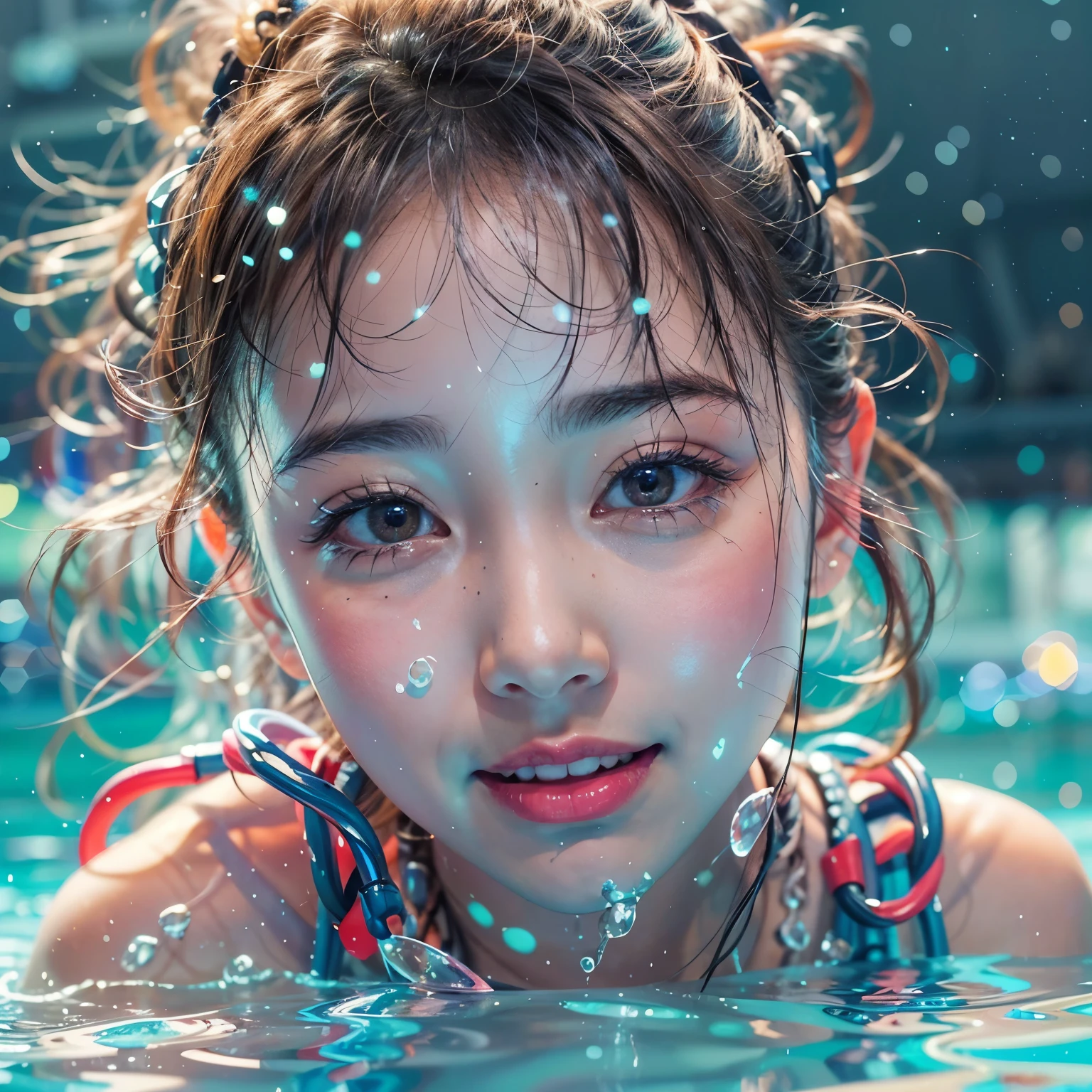 (8K TopQuality masterpiece: 1.2)(Realistic ProfessionalPhoto:1.37), VolumetricLighting. Tiny Girls, girl jumping into the water、Falling、splash water、shout、Luminous water surface、White and Bright colors, back lighting, Radiant PearlSkin, sparkling highlights, Detailed KAWAII face with cute lips, long eyelashes, Delicate clothes, Detailed open crotch