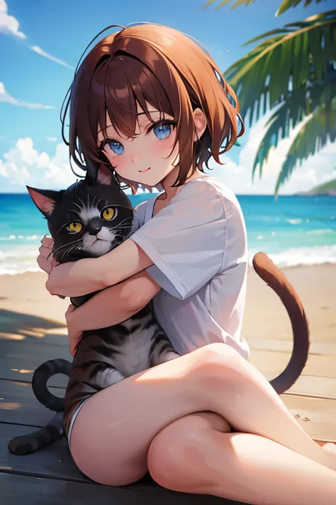 Cat　hug　Tulle　cute　Brown Hair　camp　short hair　trip　Ocean