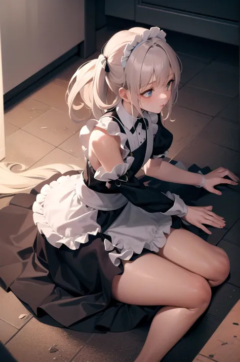 1girl, cleaning floor, all fours, maid, dirty, masterpiece, best quality, highly detailed