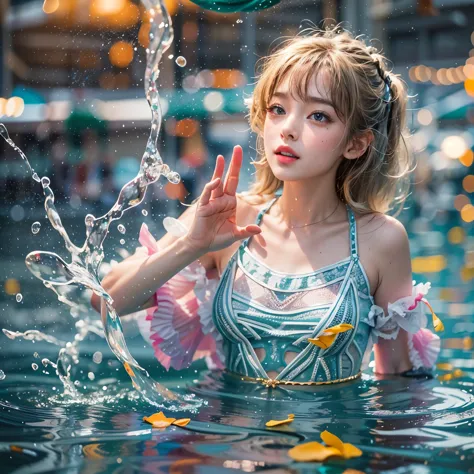 (8K TopQuality masterpiece: 1.2)(Realistic ProfessionalPhoto:1.37), VolumetricLighting. Tiny Girls, girl jumping into the water、...