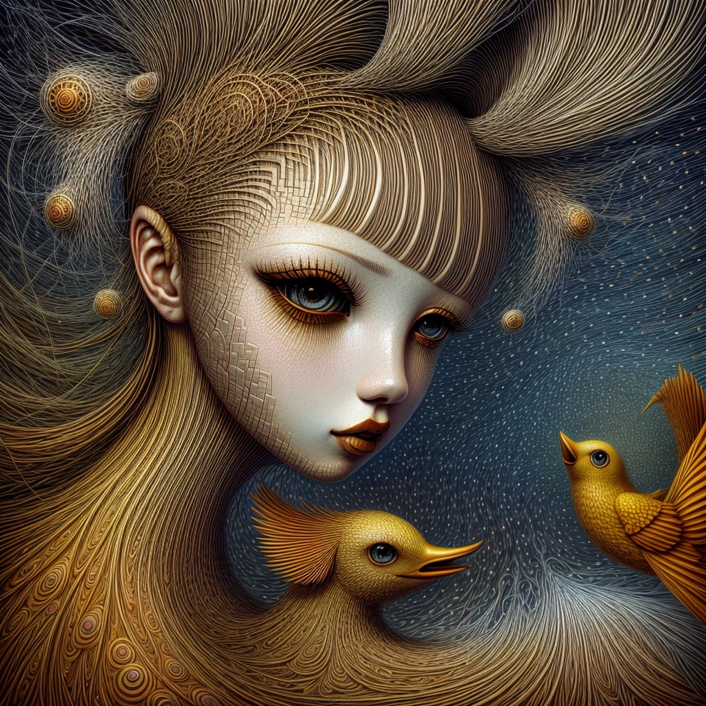 Pintura de Naoto Hattori representando uma mulher, arte surrealista, Altamente detalhado, fundo de fantasia surrealista, estilo de Naoto Hattori, AIDA_NH_humanos
