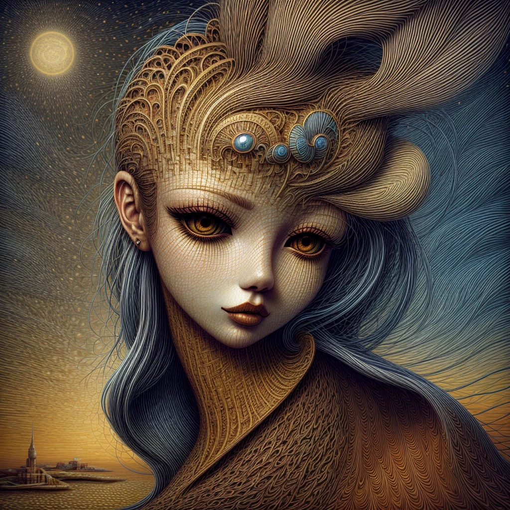 pintura de Naoto Hattori que representa a una mujer, surrealism art, muy detallado, fondo de fantasía surrealista, estilo de Naoto Hattori, AIDA_NUEVA HAMPSHIRE_humanos
