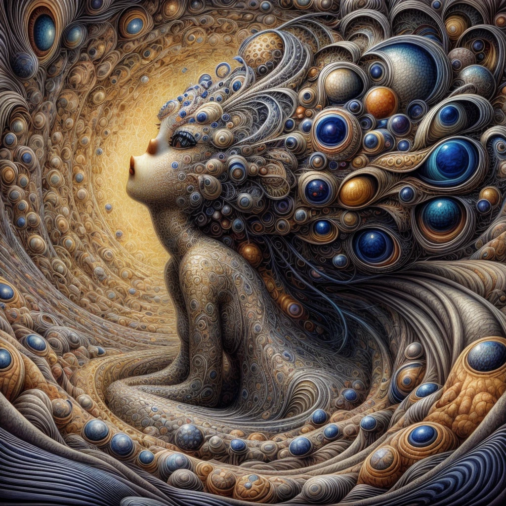 Pintura de Naoto Hattori representando uma mulher, arte surrealista, Altamente detalhado, fundo de fantasia surrealista, estilo de Naoto Hattori, AIDA_NH_humanos
