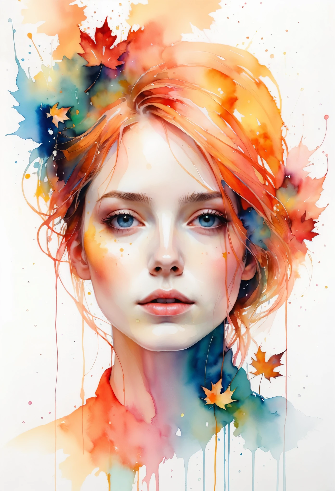 woman with agnes cecile, Luminous design, Soft colors, Ink Drops, Autumn Lights