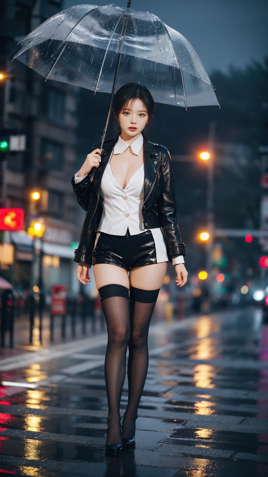 mix4,(8k, RAW photo, best quality, masterpiece:1.2), (realistic, photo-realistic:1.37),1girl,cute,cityscape, night, rain, wet,professional lighting, photon mapping, radiosity, physically-based rendering, full body,thighhighs,legs together, breasts, pending, 1 umbrella
