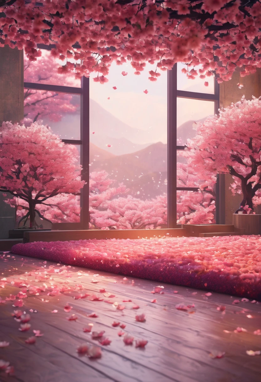 background,dream-like雰囲気とドラマ, 花柄のbackground, Laying a flower bed on the floor, dream-like花のbackground, 幻想的でdream-likeテーマ, pastel colour, dream-like、Fantastic, Flowing cherry-colored silk, Flowing cherry blossom silk, Beautiful studio soft light