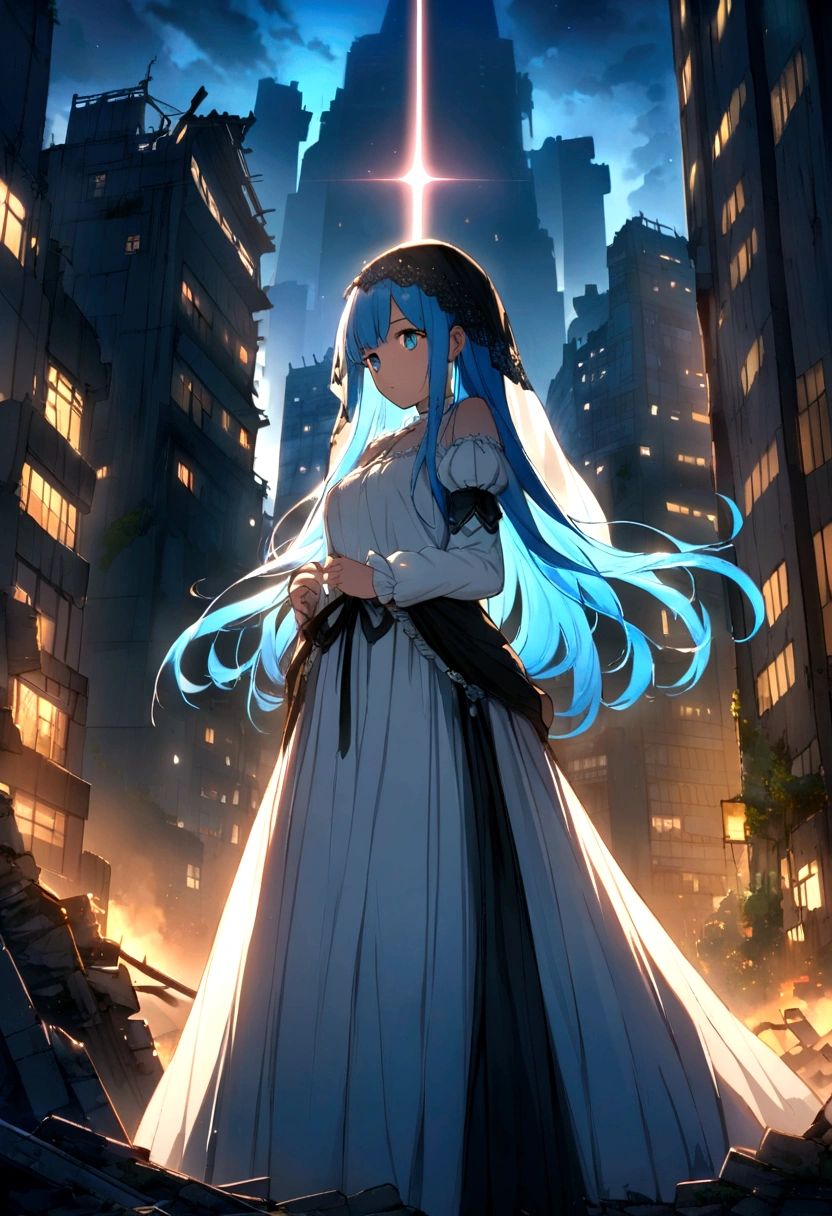 Blue Hair、long hair、、Sister clothes、Wimple、Veil、Highest quality - SeaArt AI