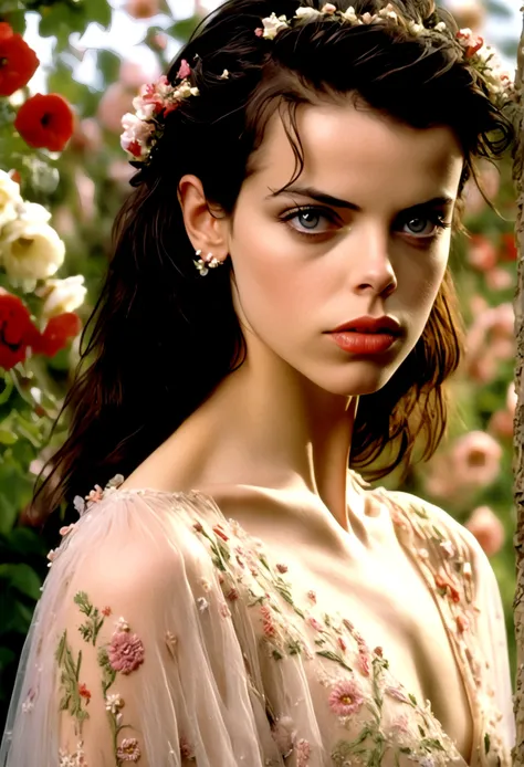 1990s Fairuza Balk (age 18, stunning eyes, sheer airy gown with flower  embroider - SeaArt AI