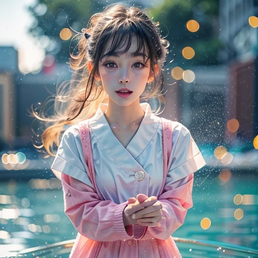 (8K TopQuality masterpiece: 1.2)(Realistic ProfessionalPhoto:1.37), VolumetricLighting. Tiny Girls, (girl jumping into the water)、Falling、splash water、shout、Luminous water surface、White and Bright colors, back lighting, Radiant PearlSkin, Stunning Elaborate pupil with (sparkling highlights:1.28) (Detailed KAWAII face) with cute lips, long eyelashes, Delicate clothes, {HiddenHand|Motion Blurred hand|(Corrected BabyLike Hand)} 