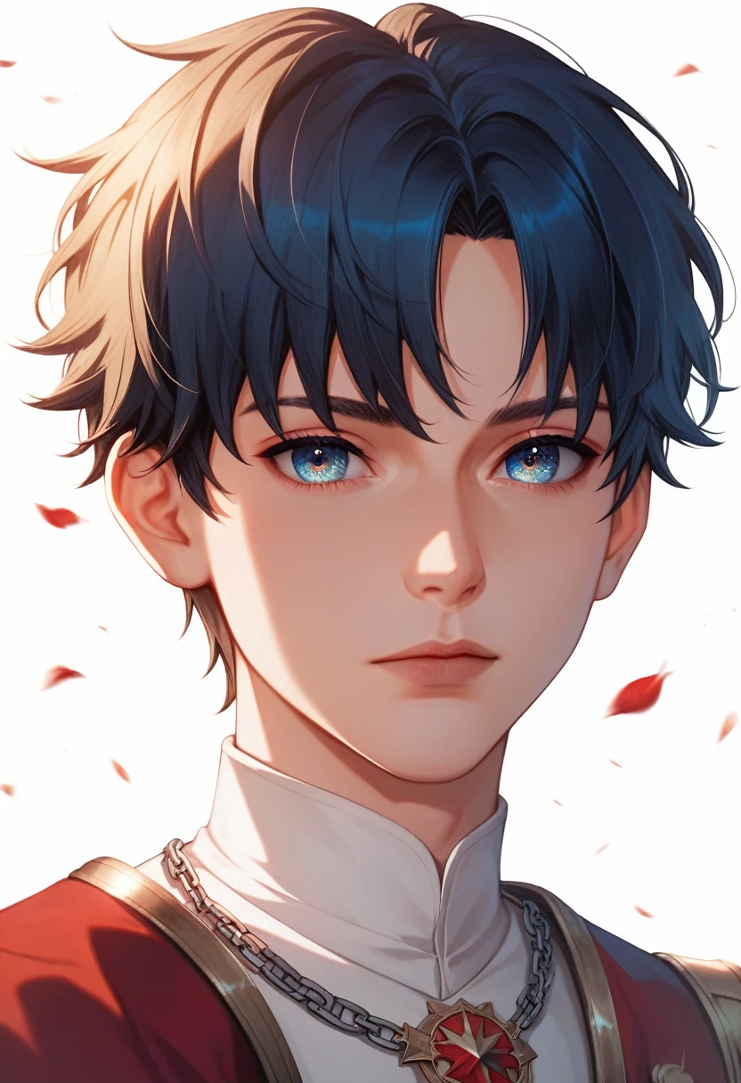 best quality, masterpiece, anime boy , young boy, 24 years old, 1boy, bangs, short hair, beautiful face, perfect shot, perfect anatomy, medieval, white background, solo boy, 4k, high resolution , detailed face, detailed eyes, beautiful eyes, very close up, focus on face,  richard lionheart, fate/ strange fake