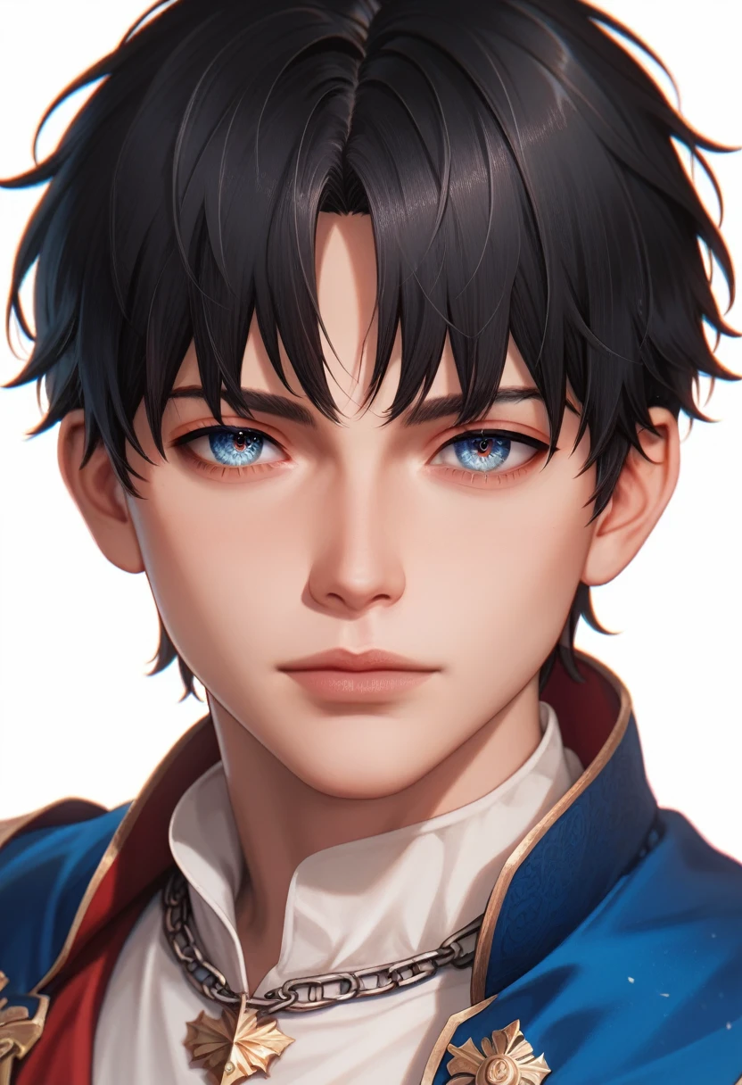 best quality, masterpiece, anime boy , young boy, 24 years old, 1boy, bangs, short hair, beautiful face, perfect shot, perfect anatomy, medieval, white background, solo boy, 4k, high resolution , detailed face, detailed eyes, beautiful eyes, very close up, focus on face,  richard lionheart, fate/ strange fake