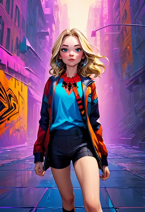 (masterpiece artwork, 8k, uhd, high resolution: 1.4), stylized portrait of sydney sweeney in spider-verse art style, (stylized a...