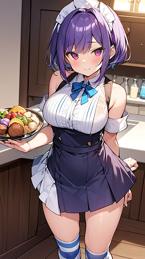 最high quality, high quality, Super detailed, 32k, Ultra-detailed details, waitress(only, Standing, pretty girl, beautiful purple...