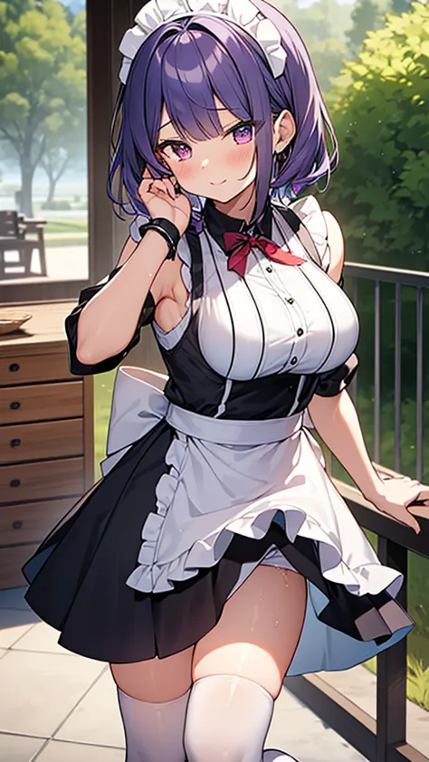 最high quality, high quality, Super detailed, 32k, Ultra-detailed details, waitress(only, Standing, pretty girl, beautiful purple...