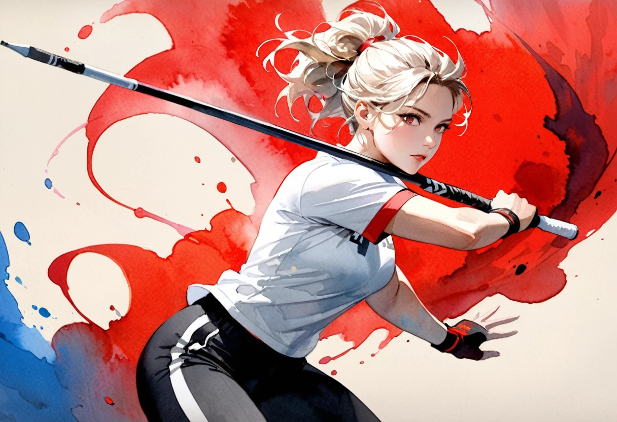 (( a black and white and red 水彩 art: 1.5)) a 水彩 portrait of woman throwing javelin in the Olympics, 一個女人, 動態髮色, 動態髮型, (最美麗的臉: 1.3), (超詳細 face: 1.4), ((拿著標槍準備投擲: 1.5)),   ((穿著運動衫, 褲子和運動鞋: 1.2)), 伊布蘭特, 超高解析度, 高對比度, (傑作:1.5), 最好的品質, 最佳美學), 最好的細節, 最好的品質, 高解析度, 16k, [超詳細], 傑作, 最好的品質, (非常詳細), 好萊塢電影, 水彩