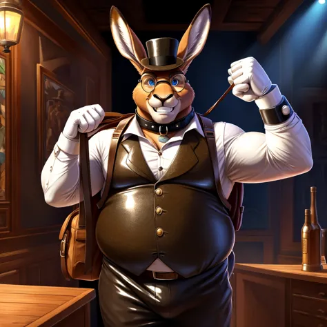 Solo, Male, fat, extremely obese, gentleman, dapper Professor Kangaroo, blue eyes, (posing:1.3), (soft shading), 4k, hi res, ((d...