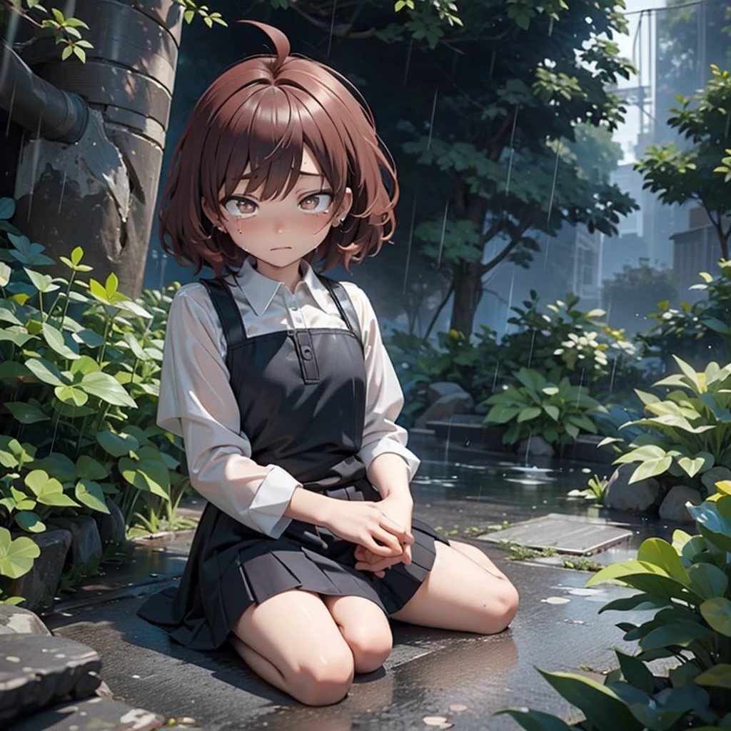 anime, a boy sitting on a ledge in the rain, Tears in the rain, and sad, sad and lonely, emotional image, like tears in the rain at the time of dying, what depression looks like, dark illustration, under the rain, dark faceless people, sad, gloomy and depressed lighting, rainy weather, emotional concept art, he is sad, sadness personified