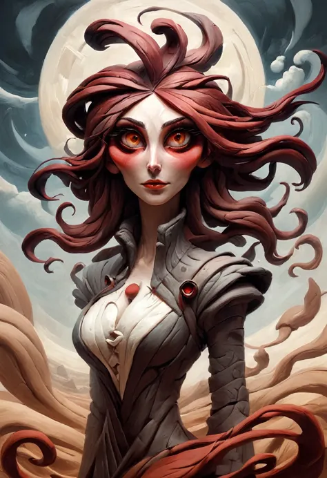 painting of a woman with flowing dark red hair, peter mohrbacher, kbak, gorgeous brown eyes, surreal, fantasy design, epic backg...