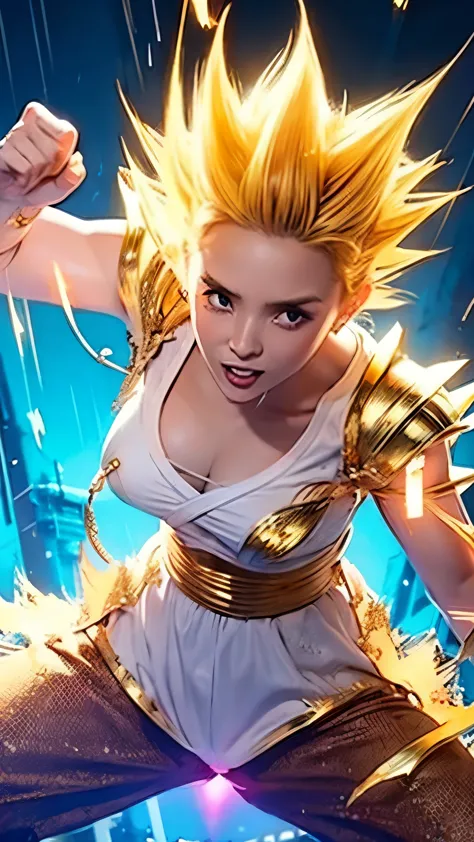 super saiyan girl、masterpiece、high quality、high resolution、realistic、japanese、woman、cute、babyface、highly detailed beautiful face...