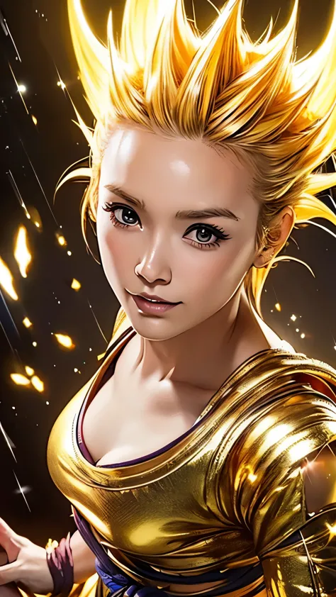 super saiyan girl、masterpiece、high quality、high resolution、realistic、japanese、woman、cute、babyface、highly detailed beautiful face...