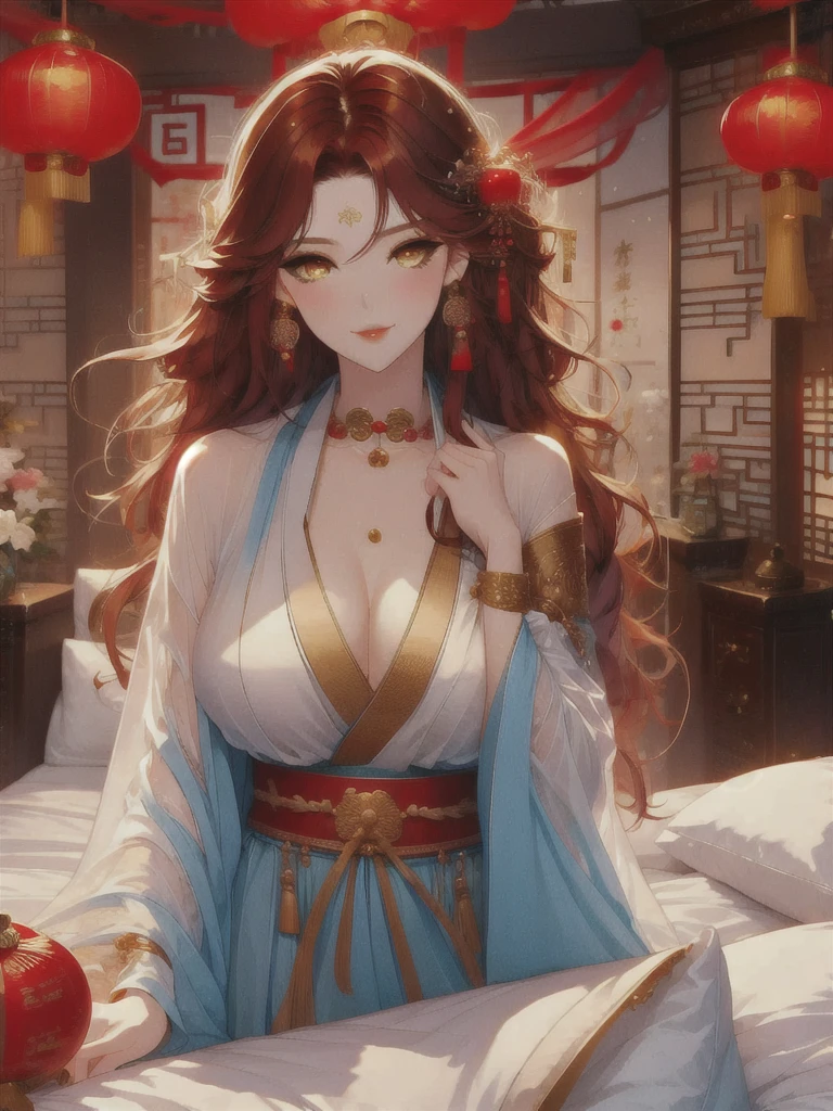 (masterpiece, best quality:1.2), 1women, xian mei, solo golden eyes, long red curly hair, jewellery, perfect anatomy, chinese traditional room, nudity, nude, sexy, hot, night, starry sky, night beautiful sky, shining stars, hentai breast holding (sex position), sex, doggystyle, 1 girl: hands up, standing on one leg, standing sex