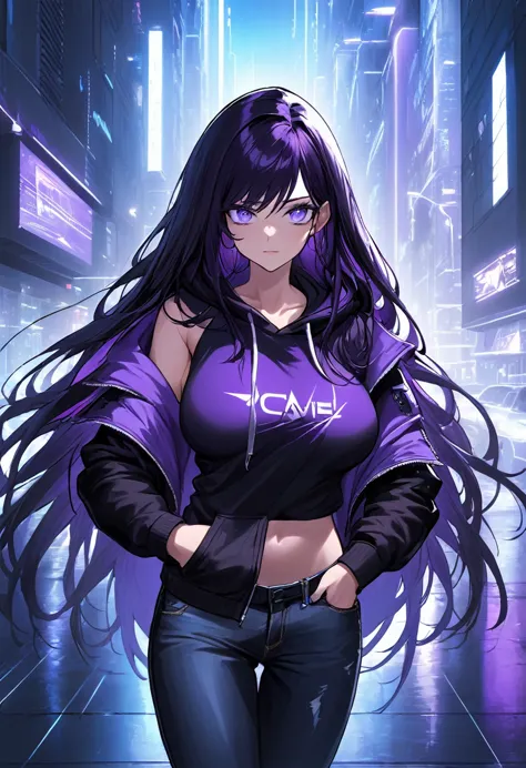 (masterpiece:1.37), best quality, (extremely detailed:1.37), woman, (very long hair:1.5), dark purple hair, purple eyes, (extrem...