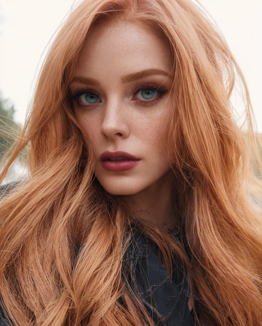 Une belle femme rousse, ultra-realistic Cinématique photography, primé, beaux-arts, Yeux verts détaillés, lèvres détaillées, visage extrêmement détaillé, long cils, belle peau, pose élégante, Éclairage dramatique, Couleurs vives, Cinématique, Photoréaliste, 8k, Meilleure qualité, chef-d&#39;œuvre
