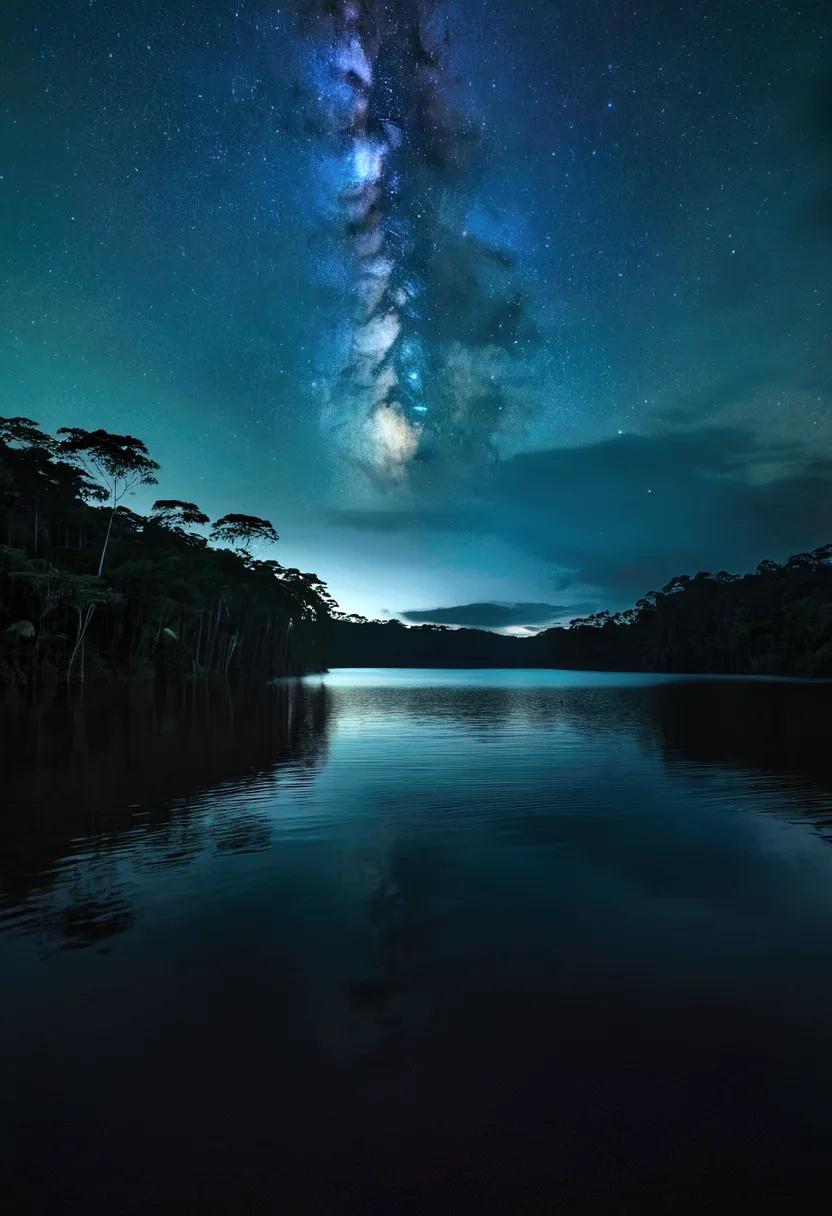 lake monster in Borneo, lake jungle at night