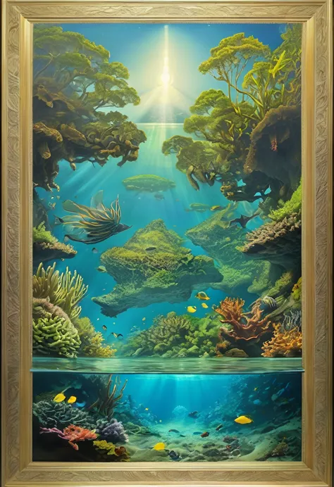 Picture 1: Underwater Scenery Description: Um vasto e deslumbrante cenário subaquático de pandora, filled with exotic, biolumine...