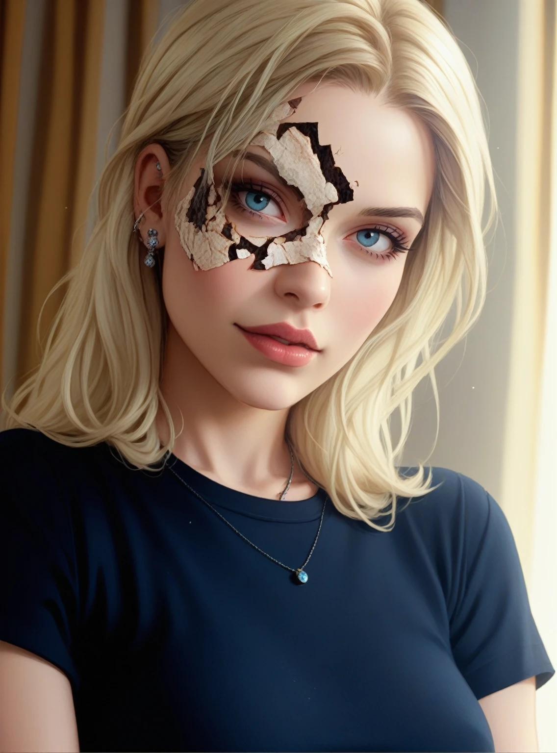 blonde امرأة in a black shirt, وجه واقعي جميل, بواسطة الهادي Xandt, وجه جميل وواقعي للغاية, لقطة قريبة لوجه شخص على سطح متصدّع, inspiأحمر by Alberto Seveso, مركز تسليط الضوء على ZBrush, نار برتقالية/ازدواجية الجليد الأزرق! صورة الروبوت, صورة ظلية الإنسان كسورية, أحمر, تصوير ثلاثي الأبعاد واقعي باللونين الأسود والأخضر, كائن مصنوع من الطين المتشقّق, امرأة, مصنوعة من الحمم البركانية. غريب, مزعجة, مظلم, مخيف, مشوق, متجهم, مفصلة للغاية, الترا اتش دي, تقرير التنمية البشرية