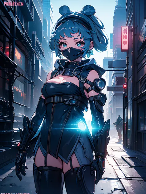 a beautiful detailed anime girl, sexy urban futuristic outfit, subzero mortal kombat mask covering mouth, submachine gun on back...