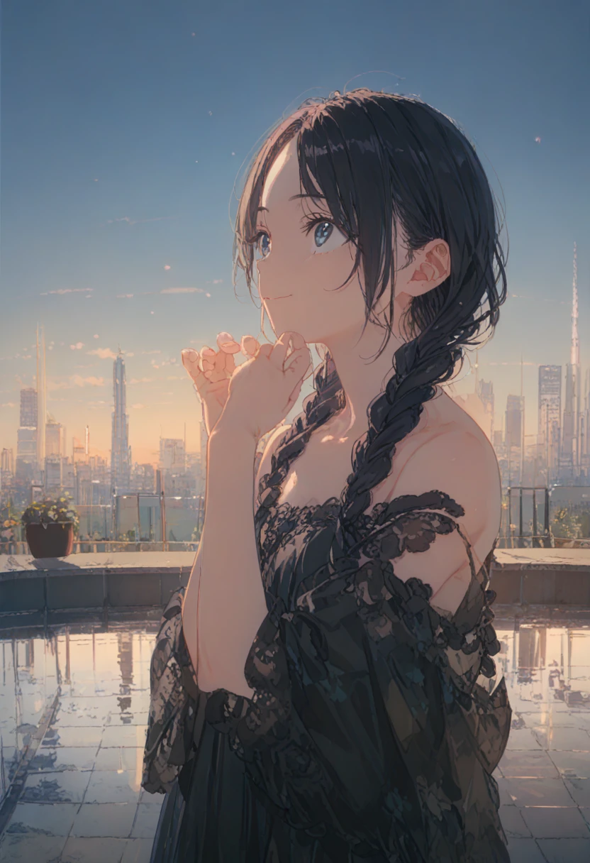 1 Female\(prince,cute,cute,20-year-old,Long braids,Black Hair,Eye color: Ocean blue,、Neon color、Big eyes,Dynamic pose,,Loose-lipped,Wearing a beautiful lace dress,Poolside、panic、smile、Bitter smile、Confused,(Grab her throat),avert your eyes,look up\), BREAK ,background\(city,coastal\), BREAK ,quality\(8K,Highly detailed CG unit wallpaper, masterpiece,High resolution,top-quality,top-quality real texture skin,surreal,Increase the resolution,RAW Photos,highest quality,Very detailed,wallpaper,Cinema Lighting,Ray-tracing,Golden Ratio\),[Browsing Caution]