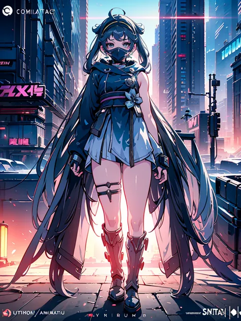 a beautiful detailed anime girl, sexy urban futuristic outfit, subzero mortal kombat mask covering mouth, submachine gun on back...