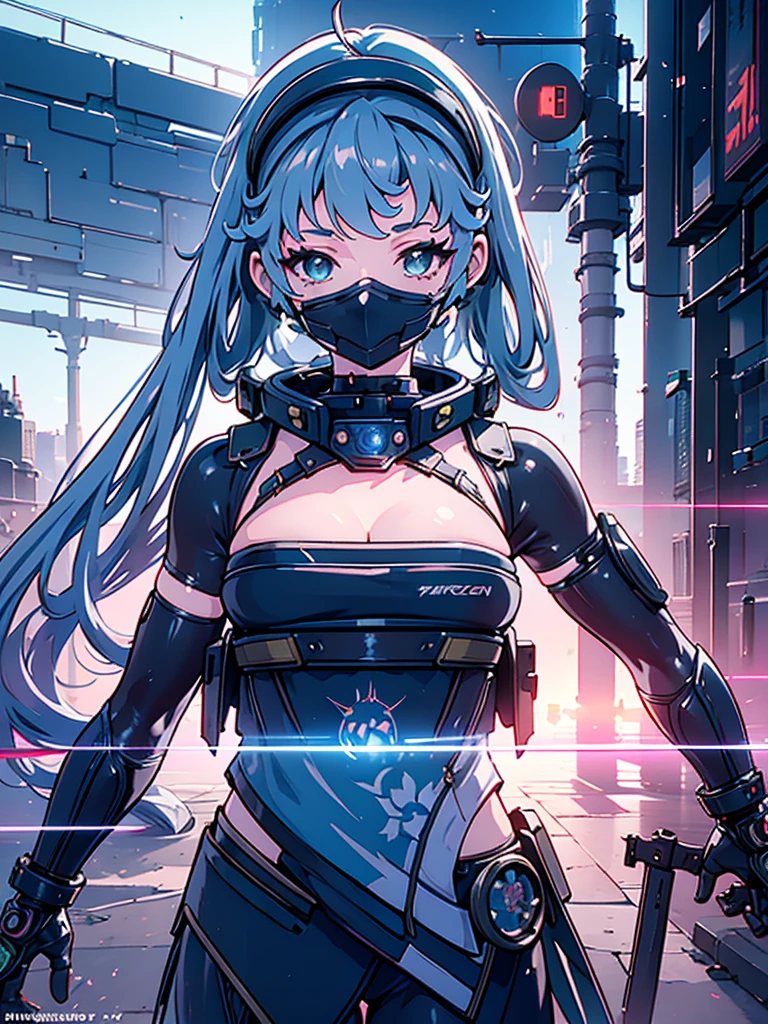 a beautiful detailed anime girl, sexy urban futuristic outfit, subzero mortal kombat mask covering mouth, submachine gun on back, masterpiece, 8k, ultra-detailed, photorealistic, intricate details, dramatic lighting, vibrant colors, cinematic composition, cyberpunk, science fiction, concept art style