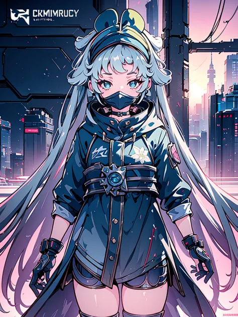 a beautiful detailed anime girl, sexy urban futuristic outfit, subzero mortal kombat mask covering mouth, submachine gun on back...