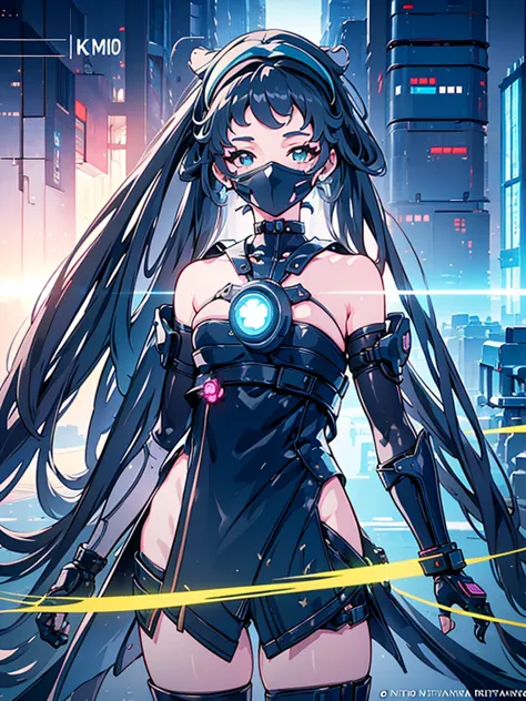 a beautiful detailed anime girl, sexy urban futuristic outfit, subzero mortal kombat mask covering mouth, submachine gun on back...